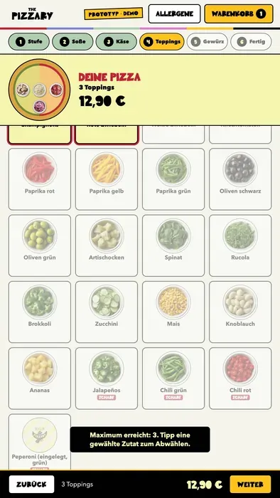 Bestell Terminal: Toppings wählen